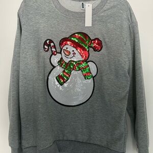 Festive Gray Snowman Sequin Sweatshirt